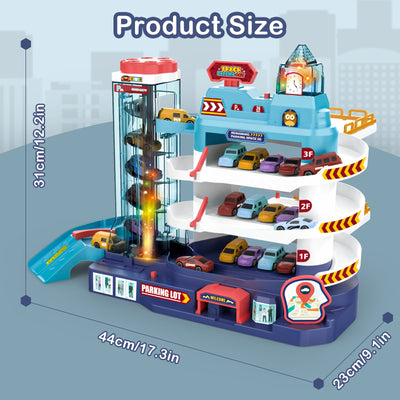 Garage Track Set with Music and Light Effects 3-story Parking Building with Electric Elevator Toys Vehicle Garages Great Present for Kids