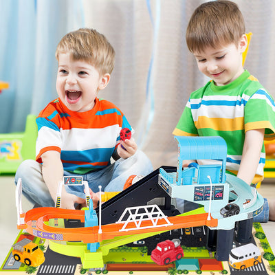 Car Garage Tracks Simulation Steering Wheel Toy Set Vehicle Playsets with Musical Puzzle Car Tracks Gifts for Child