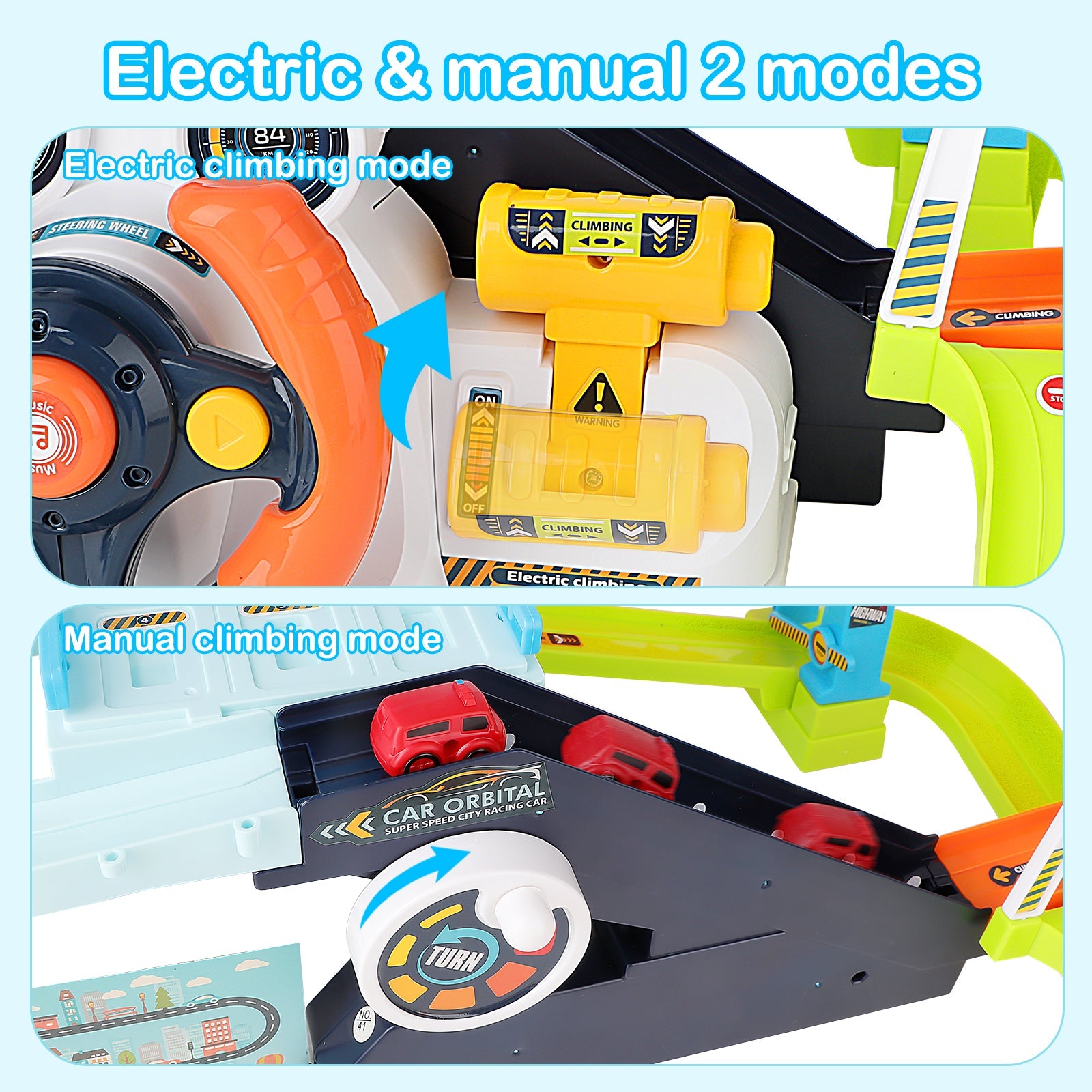 Car Garage Tracks Simulation Steering Wheel Toy Set Vehicle Playsets with Musical Puzzle Car Tracks Gifts for Child