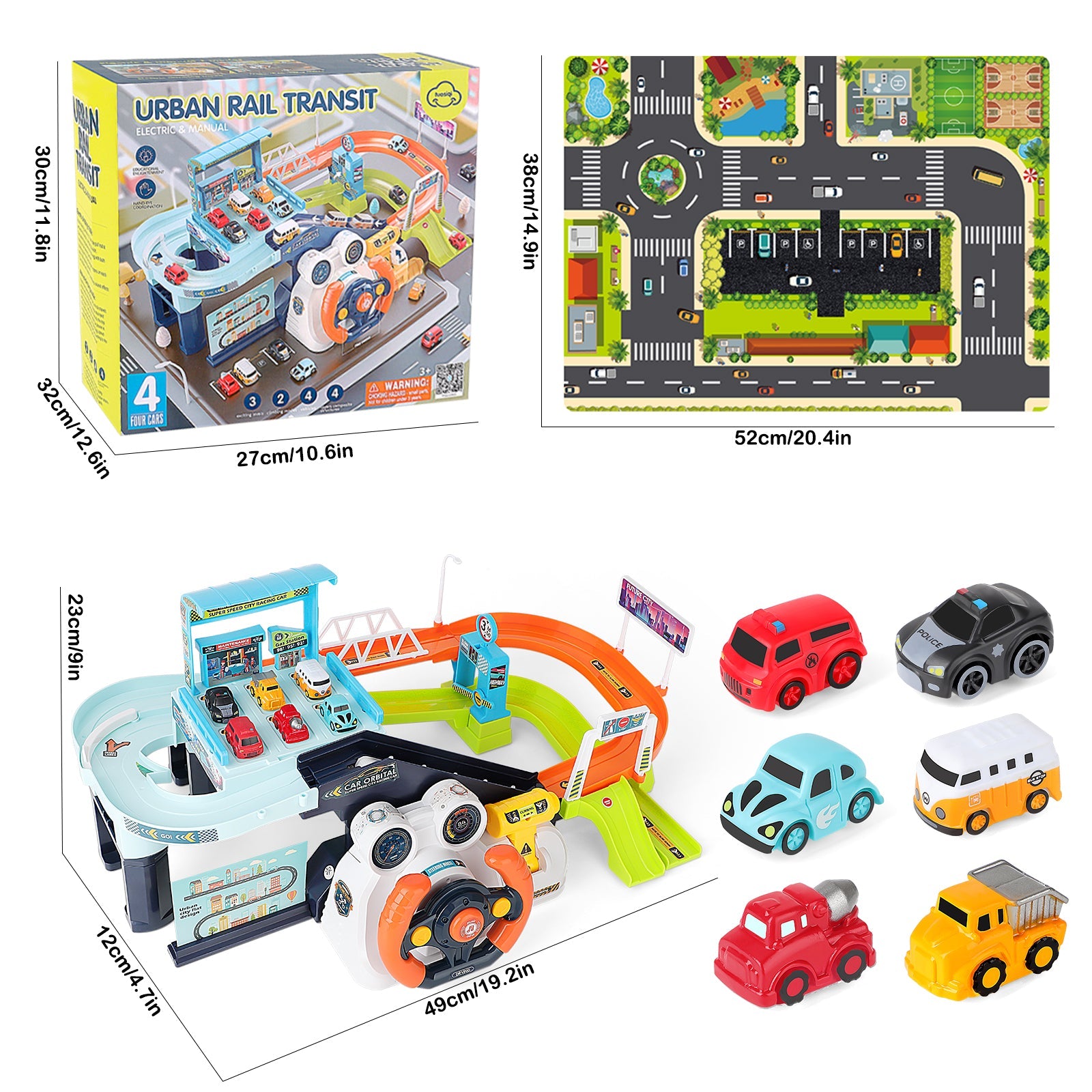 Car Garage Tracks Simulation Steering Wheel Toy Set Vehicle Playsets with Musical Puzzle Car Tracks Gifts for Child