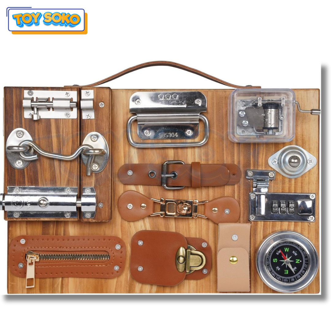 Carbon Grey Busy Board – 13-in-1 Montessori learning Toys