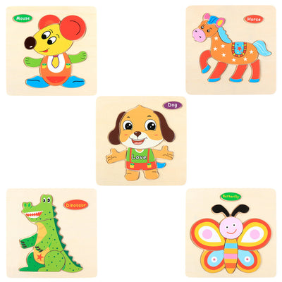 Ensemble de puzzles en bois Montessori pour enfants - motifs de dessins animés #2