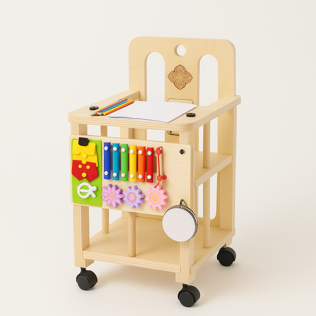 Wooden Multi-Use Baby Growth Chair with Sensory Activity Board (6–36 Months)