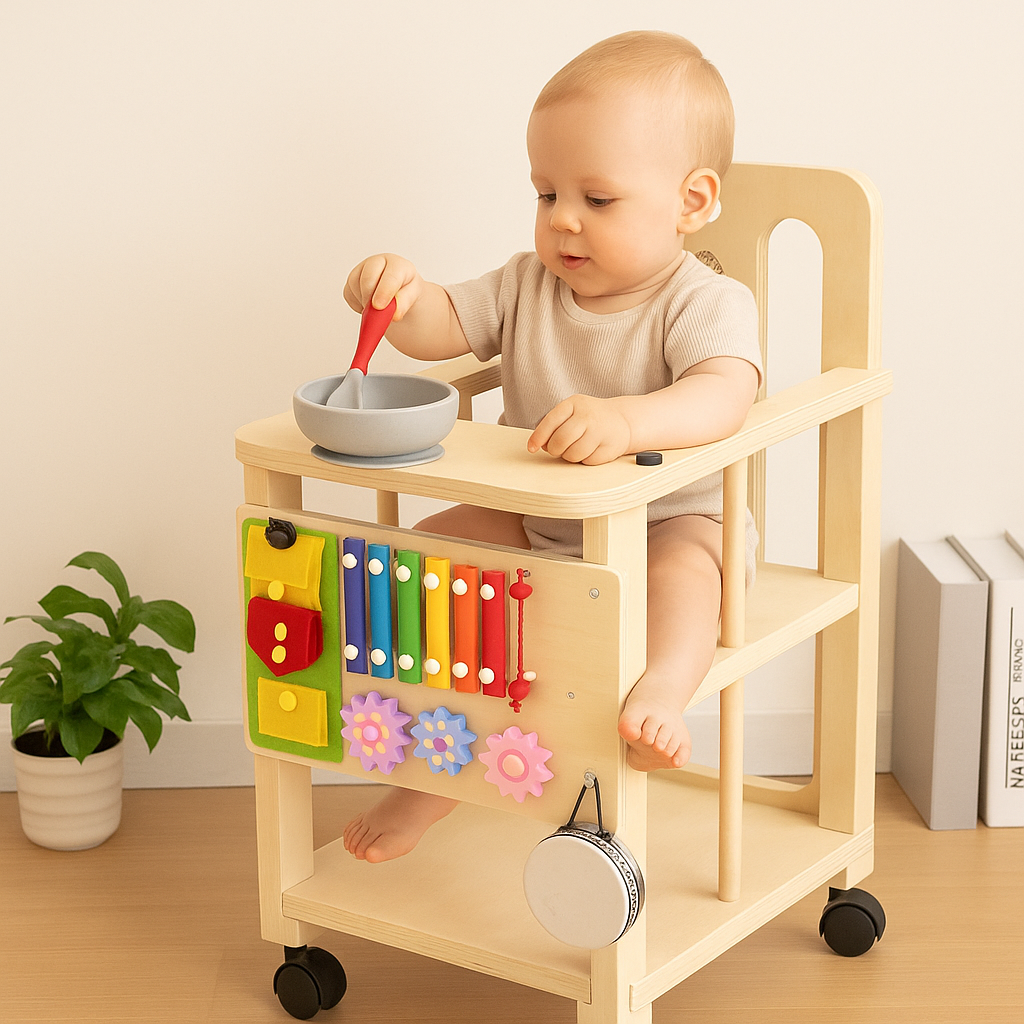 Wooden Multi-Use Baby Growth Chair with Sensory Activity Board (6–36 Months)