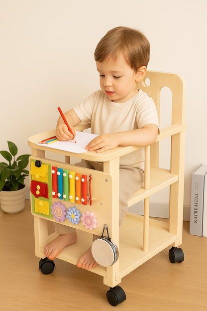 Wooden Multi-Use Baby Growth Chair with Sensory Activity Board (6–36 Months)