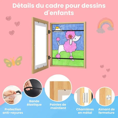 Fidtoy Frame for Children's Drawings – Large Capacity Magnetic Front Art Display for Kids