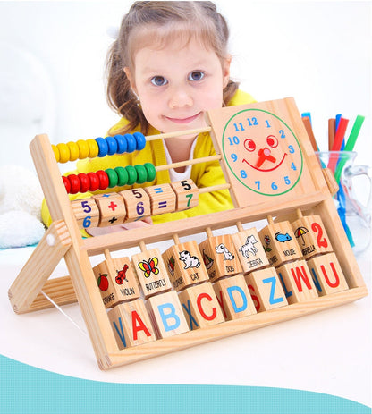 Wooden clock alphabets and numbers calculator clock Learning multi-function excellent birthday gift