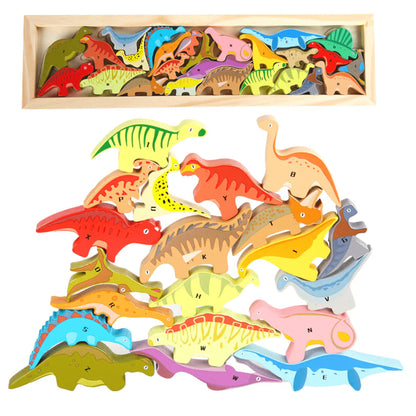 Wooden Puzzle Dinosaur Blocks with Alphabets