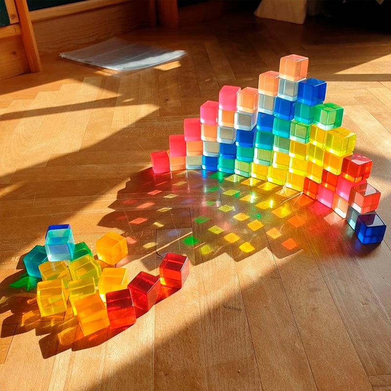 Fidtoy Bloques de Construcción de Colores Claros – Cubos Apilables de Acrílico Transparente para el Juego Educativo de Niños