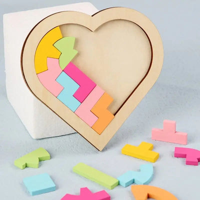Fidtoy Tangram Corazón Colorido – Rompecabezas de Madera Montessori para Niños Pequeños y Preescolares