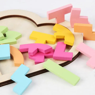 Fidtoy Tangram Corazón Colorido – Rompecabezas de Madera Montessori para Niños Pequeños y Preescolares