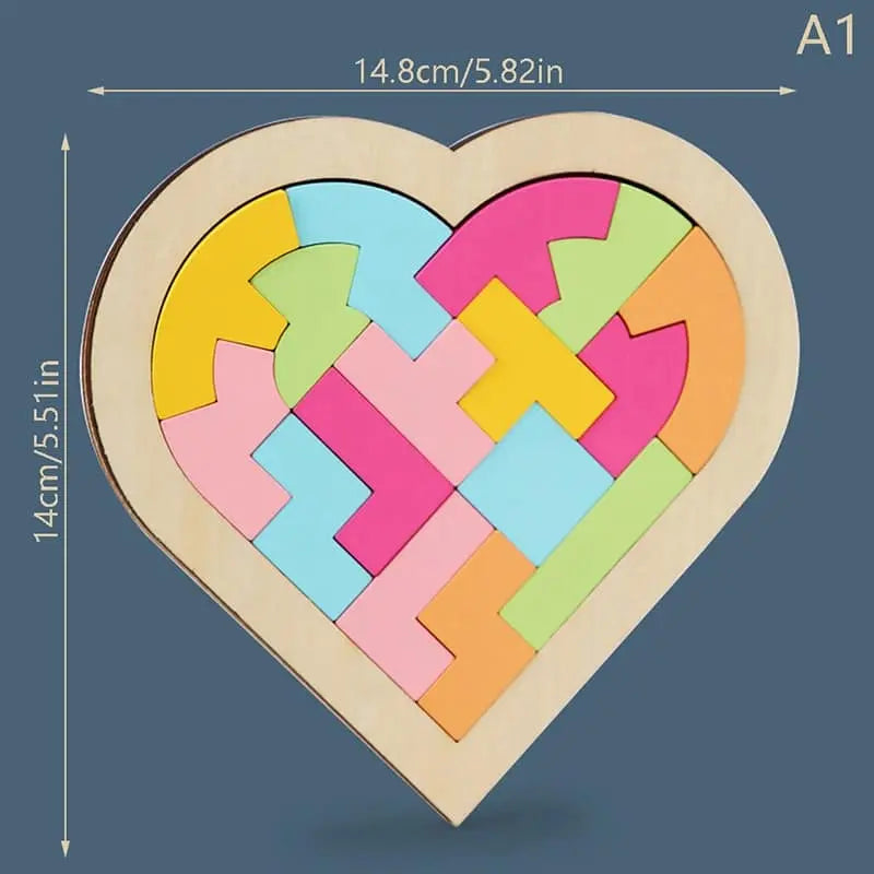 Fidtoy Tangram Corazón Colorido – Rompecabezas de Madera Montessori para Niños Pequeños y Preescolares