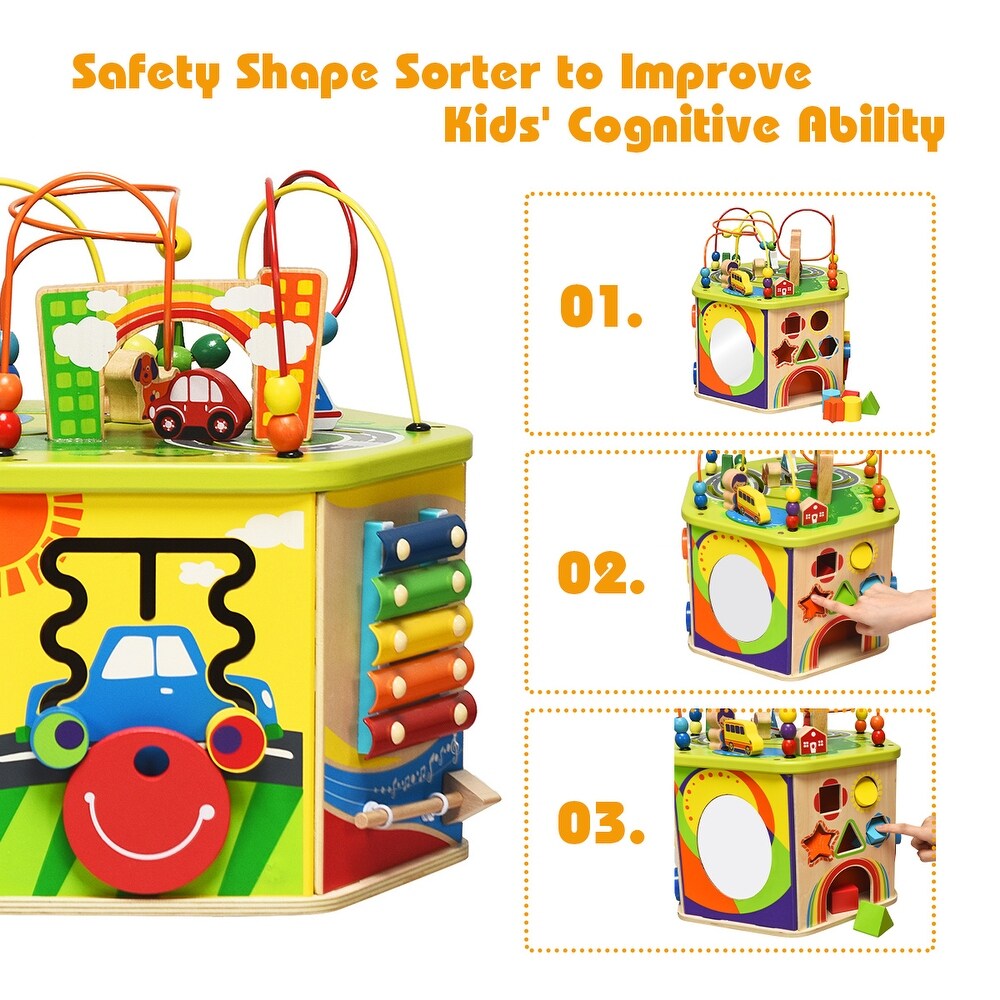 Fidtoy 7-in-1 Wooden Activity Cube – Montessori Learning Toy for Toddlers
