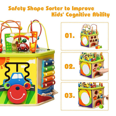 Fidtoy 7-in-1 Wooden Activity Cube – Montessori Learning Toy for Toddlers