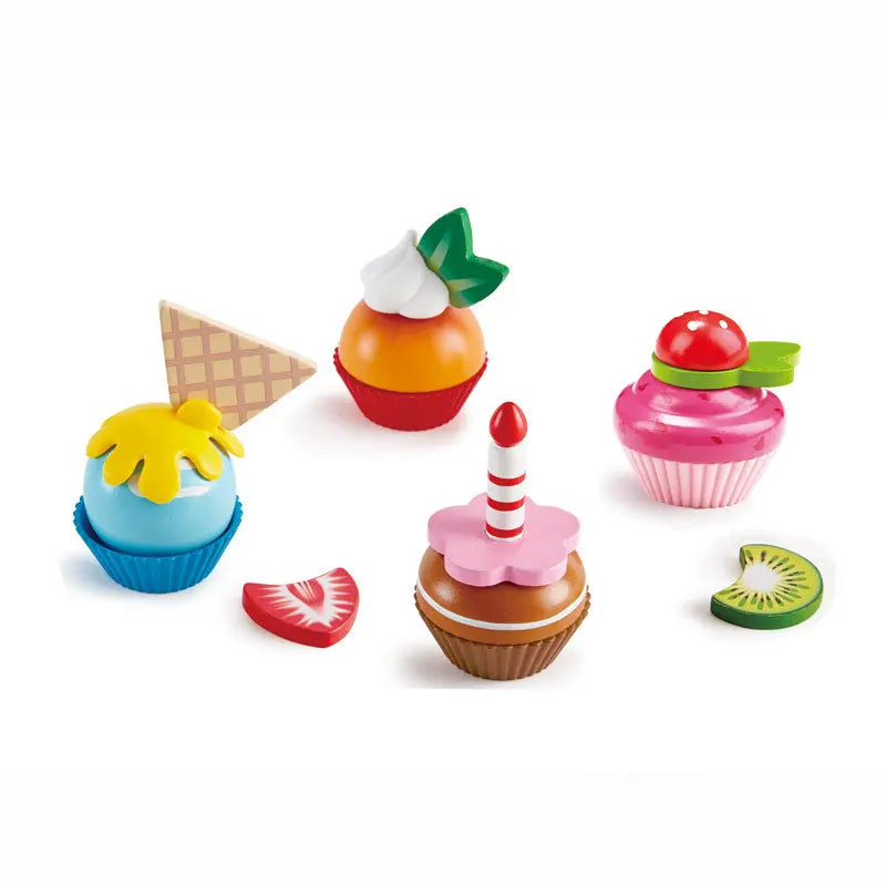 Fidtoy Wooden Cupcake Toy Set 18PCS Kids Pretend Play Dessert Kit