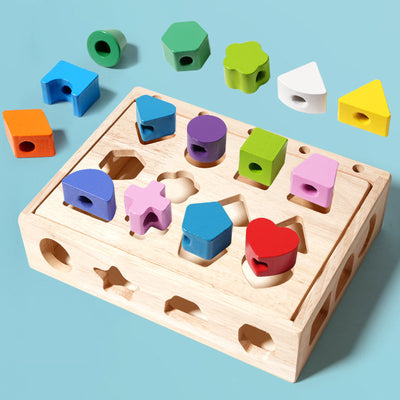 Fidtoy Shape Matching Pillar Intelligence Box – Montessori Wooden Color & Shape Learning Toy for Kids 4-6
