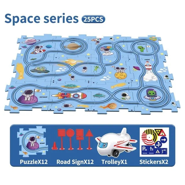 Sensory Montessori PuzzleRacer Mini Railroad Car Toy – Educational Toy for Motor Skills & Brain Development