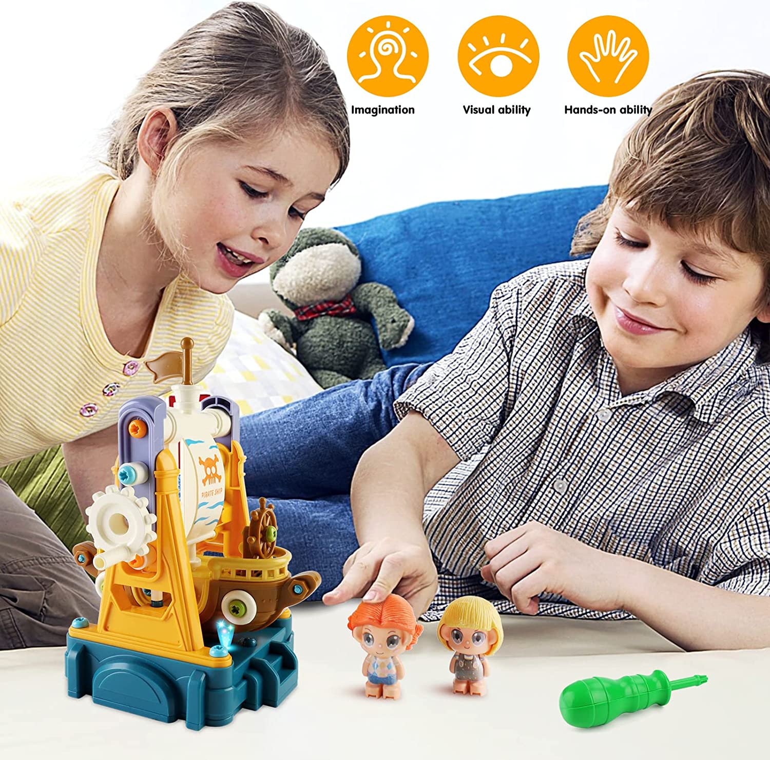 DIY Pirate Ship Building Set with Light and Music Educational Toys for Kids Pirate Construction Toys Gift for Christmas Birthdays