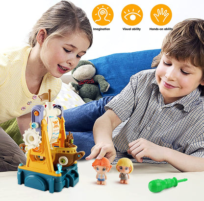 DIY Pirate Ship Building Set with Light and Music Educational Toys for Kids Pirate Construction Toys Gift for Christmas Birthdays