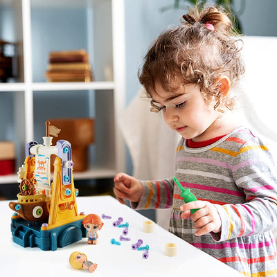 Set de construcción de barco pirata DIY con luz y música, juguetes educativos para niños, juguetes de construcción de piratas, regalo para Navidad y cumpleaños