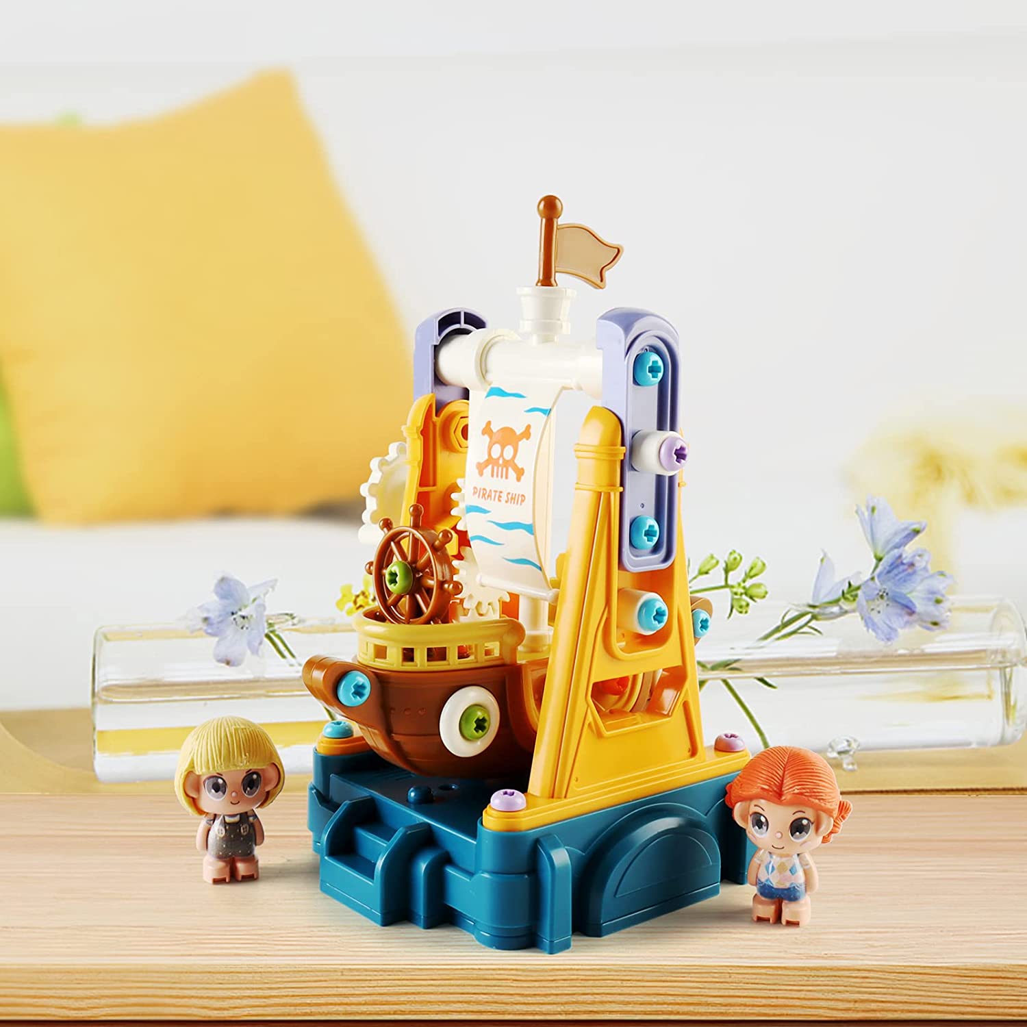 DIY Pirate Ship Building Set with Light and Music Educational Toys for Kids Pirate Construction Toys Gift for Christmas Birthdays