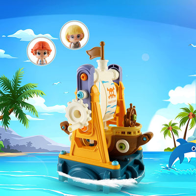 Set de construcción de barco pirata DIY con luz y música, juguetes educativos para niños, juguetes de construcción de piratas, regalo para Navidad y cumpleaños