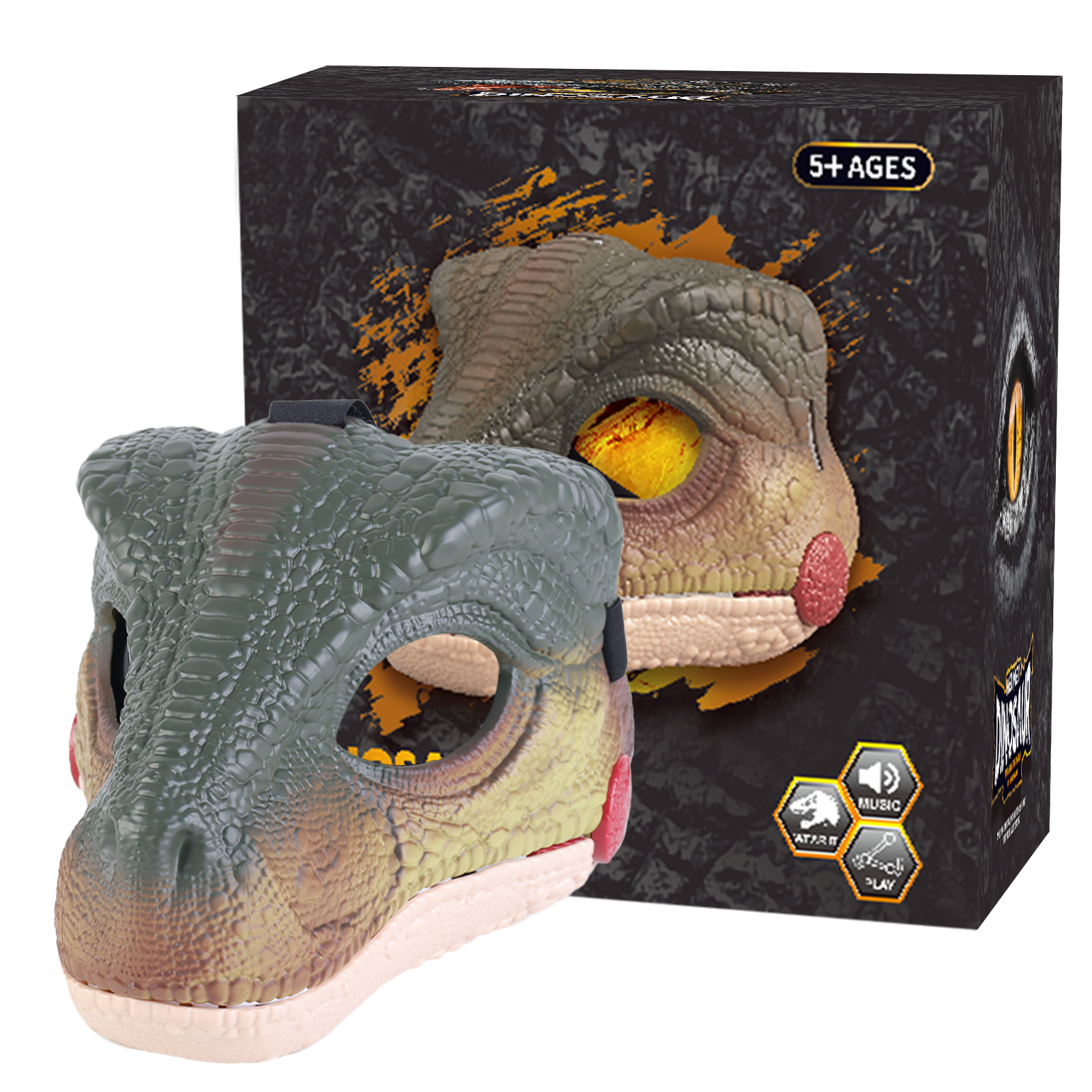 Dino Mask Moving Jaw Hard Plastic Realistic Dino Head Costume with Movable Mouth Dinosaur Scream Halloween Face Mask for Party Cosplay Props