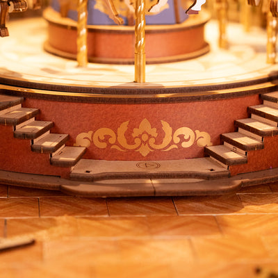 Puzzle en bois 3D Carrousel classique — Boîte à musique rotative avec lumières LED