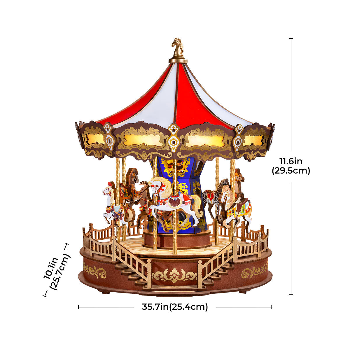 Puzzle en bois 3D Carrousel classique — Boîte à musique rotative avec lumières LED