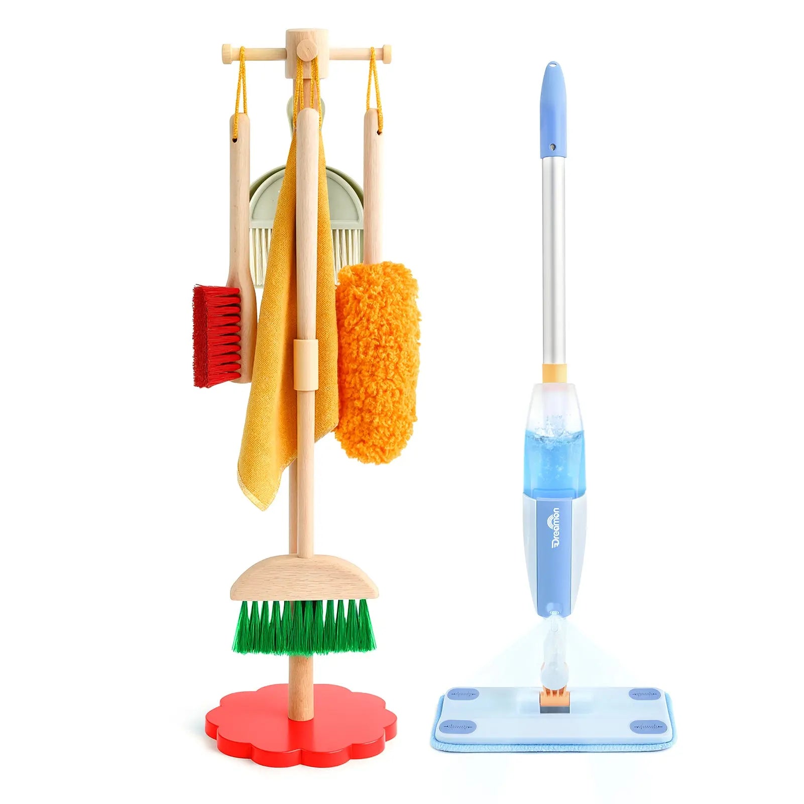 Juego de limpieza de madera para niños pequeños con fregona pulverizadora real, edades 3-6