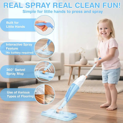 Juego de limpieza de madera para niños pequeños con fregona pulverizadora real, edades 3-6