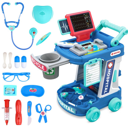 Multi-purpose Doctors Trolley Set for Kids Medical Centr Playsets Medical Tools Role Play Toy Educational Doctor Playset for Girls and Boys age 3-12