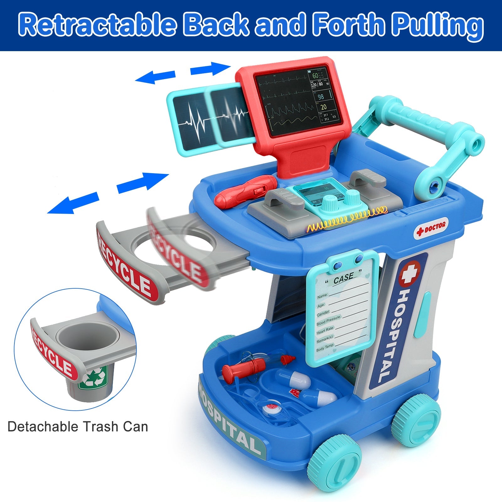 Multi-purpose Doctors Trolley Set for Kids Medical Centr Playsets Medical Tools Role Play Toy Educational Doctor Playset for Girls and Boys age 3-12