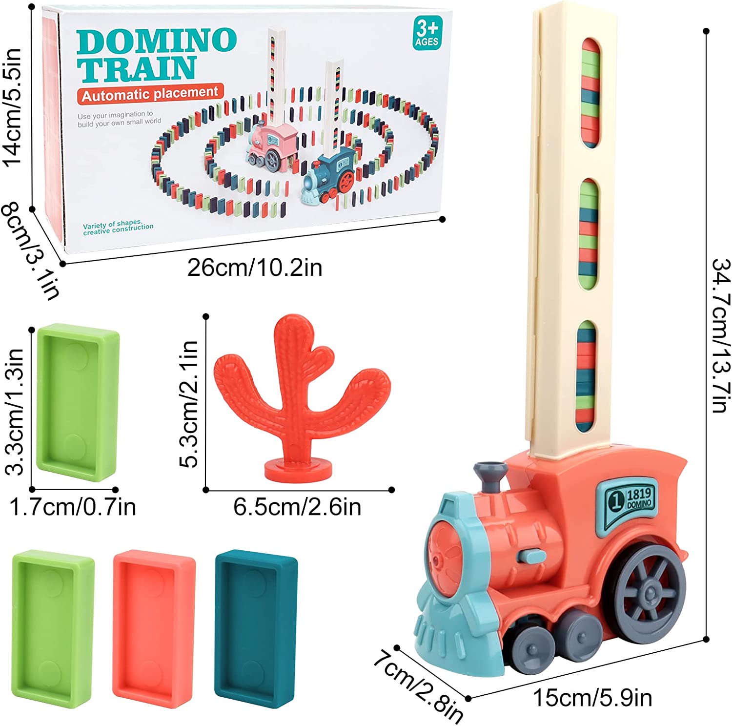 Automatic Domino Laying Electric Train Toy Set with 60Pcs Domino Blocks Sound and Light Kids Stacking Toys Domino Game for Kids (Pink)