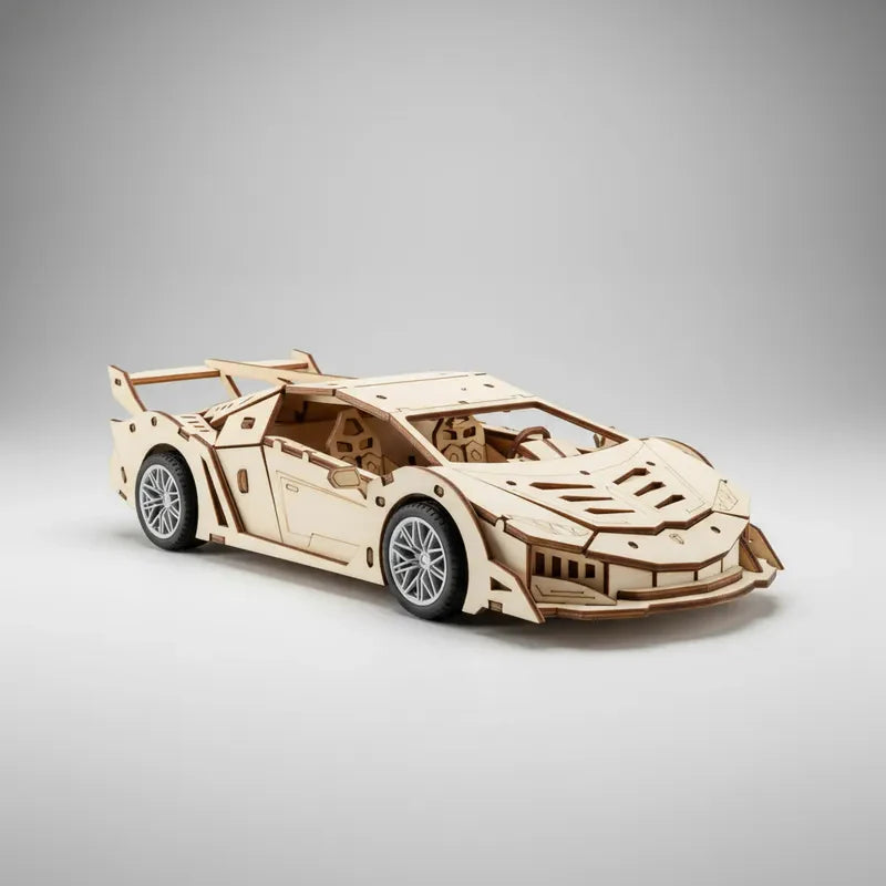 Fidtoy 3D Wooden Mechanical Supercar Pull Back Puzzle 114 Pieces, Wooden Car Model Building Kit for Teens and Puzzle Lovers Ages 14+