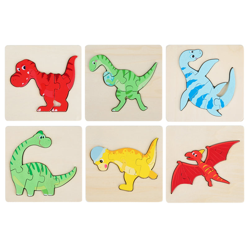 Dino Montessori Puzzles 6 Pack - Eco-Friendly Wooden Puzzles Set#2