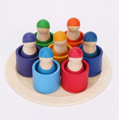 7 Rainbow Friends in Cups Peg Dolls Preschool Colour Sorting Activity Game