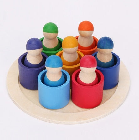 7 Rainbow Friends in Cups Peg Dolls Preschool Colour Sorting Activity Game