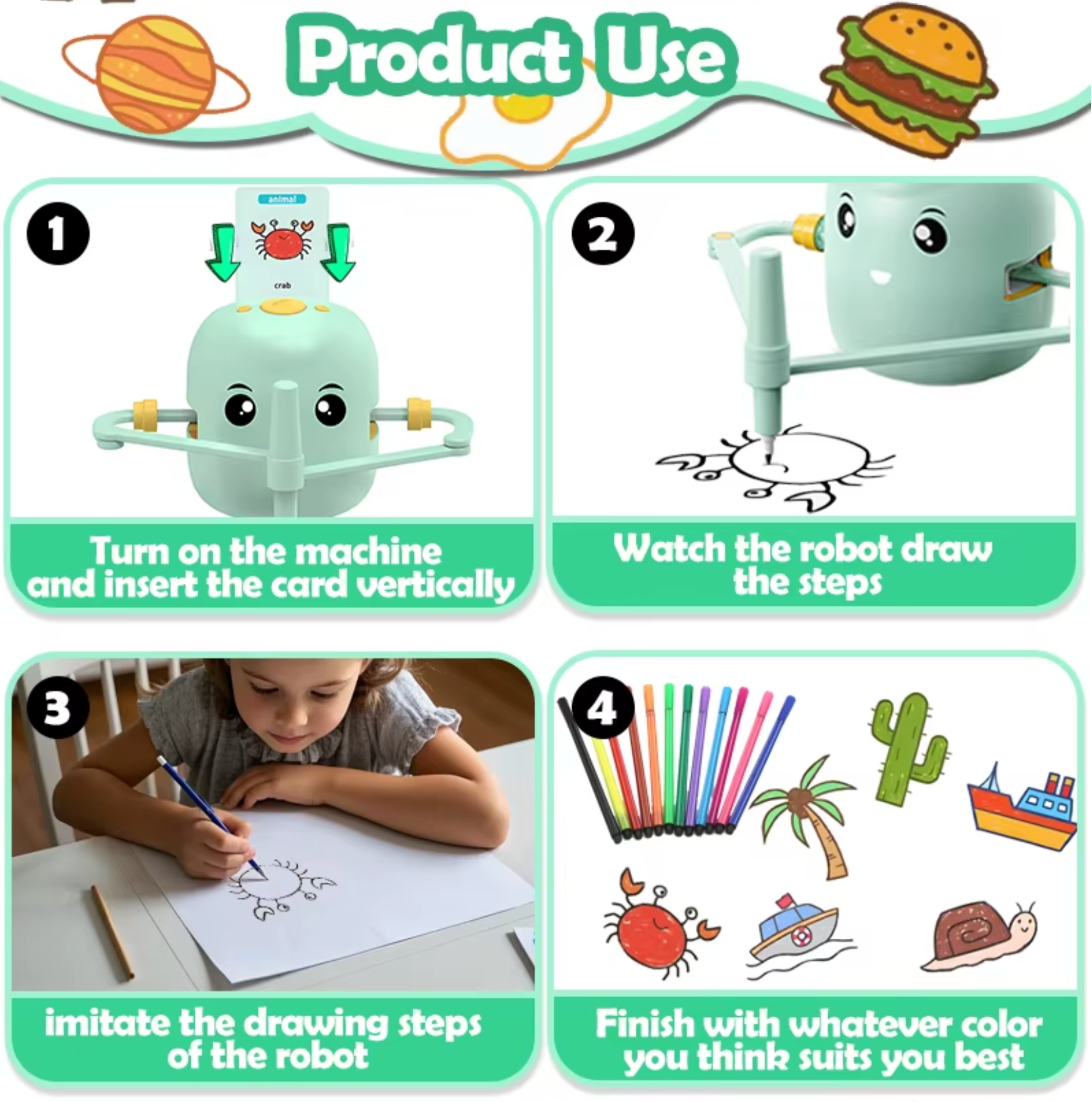 Robot de dibujo Fidtoy para niños – Juguete para aprender a dibujar paso a paso