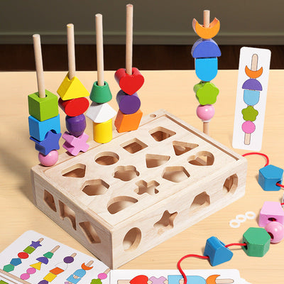Fidtoy Shape Matching Pillar Intelligence Box – Montessori Wooden Color & Shape Learning Toy for Kids 4-6