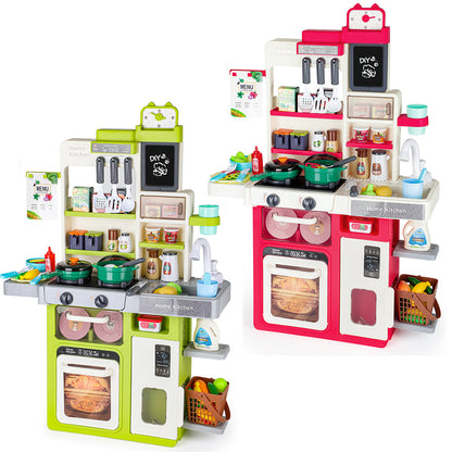Interactive Kids Kitchen Playset with Realistic Features and Accessories with play food, stove, oven, storage space, and kitchen appliances