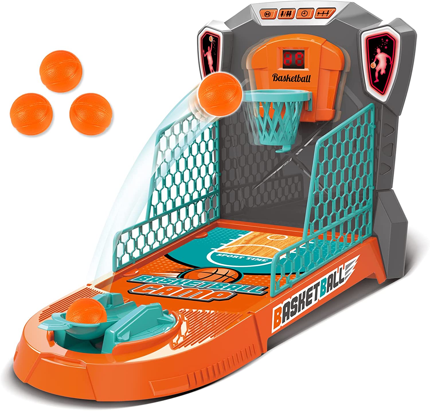 Kids Mini Basketball Hoop Shooting Target Game Toy Indoor Outdoor Desktop Table Sized Basketball Court Moveable Basket Light and Score