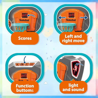 Kids Mini Basketball Hoop Shooting Target Game Toy Indoor Outdoor Desktop Table Sized Basketball Court Moveable Basket Light and Score