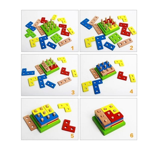 Wooden Geometric Stacking Puzzle – Shape-Matching Toy