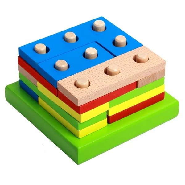 Wooden Geometric Stacking Puzzle – Shape-Matching Toy