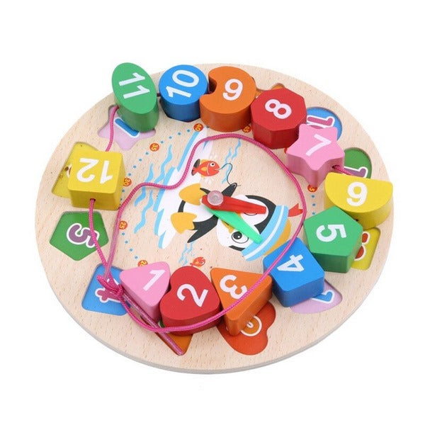 Wooden Seton Toddler Clock with Lacing | Interactive Time-Teaching Toy
