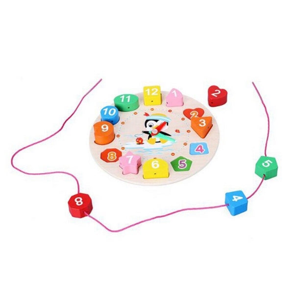 Wooden Seton Toddler Clock with Lacing | Interactive Time-Teaching Toy