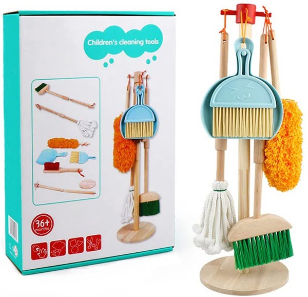 Extrokids Wooden Cleaning Toy Set 7Piece,Kid-Sized Detachable Cleaning Tool Toy - EKT1880