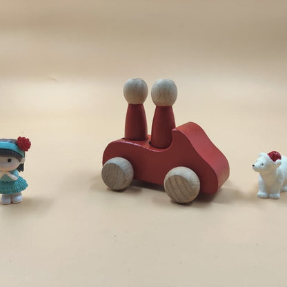 Extrokids Wooden 1 Car With 2 Peg Doll Set Toy - 1 pc RANDOM COLOR WILL BE SHIPPED - EKT1923