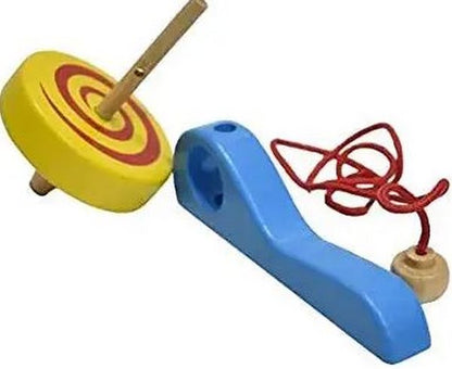 Wooden Wind-Up Spinning Top with String | Builds Motor Skills